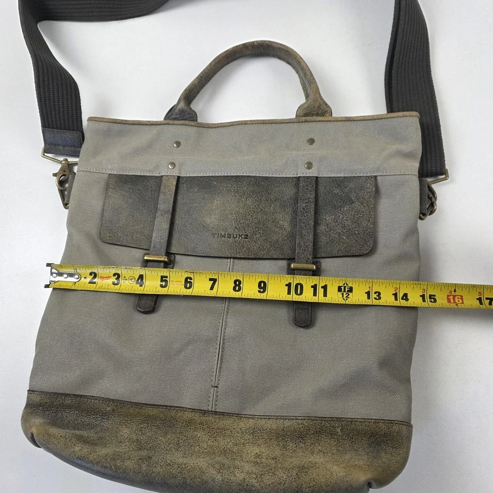 Timbuk2 Tote Bag Mens Large Gray Canvas Faux Leather Crossbody Shoulder Laptop